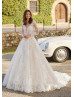 Long Sleeves Beaded Ivory Lace Tulle Floral Stunning Wedding Dress